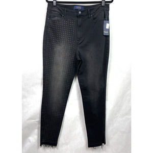 Rachel Roy High Rise Cropped Jeans Distressed Studded Black Women’s Size 32